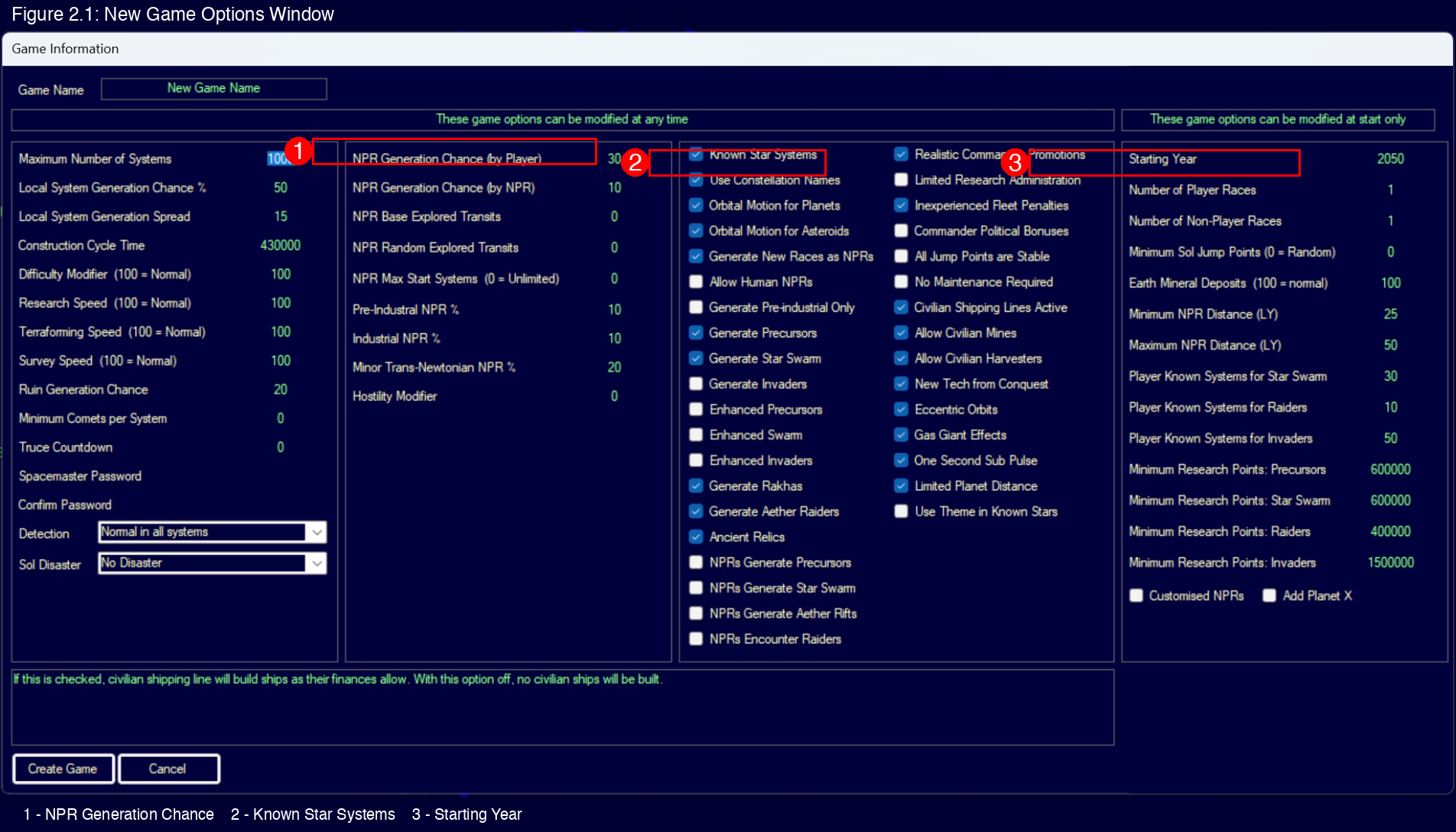 Figure 2.1: New Game Options Window