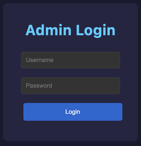 Admin login screen